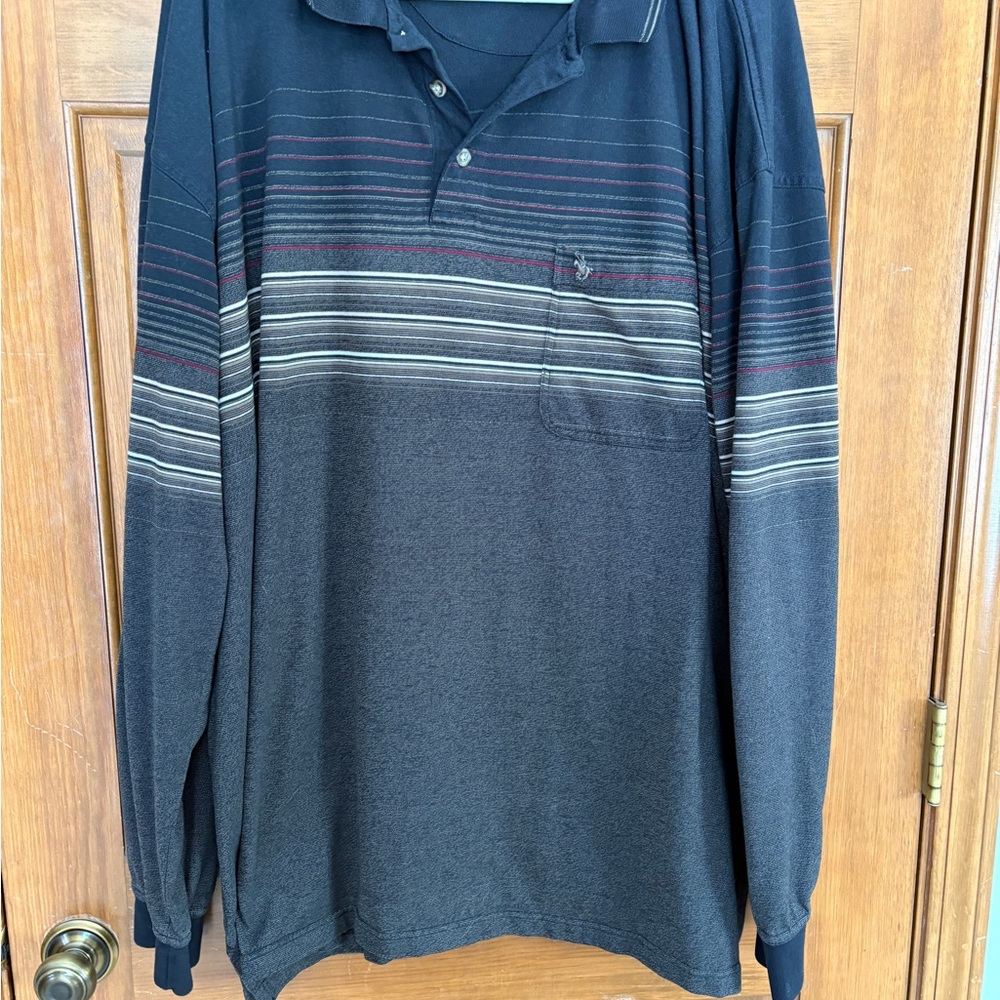 Knights Apparel Men's Black and Gray Striped Button Down Shirt